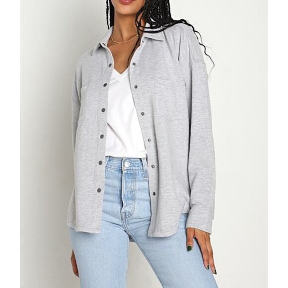 Z Supply WFH Modal Long Sleeve Button Front Shirt Jacket Heather Gray Small - Picture 1 of 6